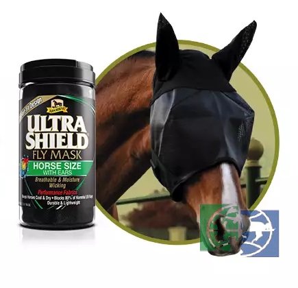 ABSORBINE: Маска от мух и солнца UltraShield® Fly Mask для морды и ушей лошади