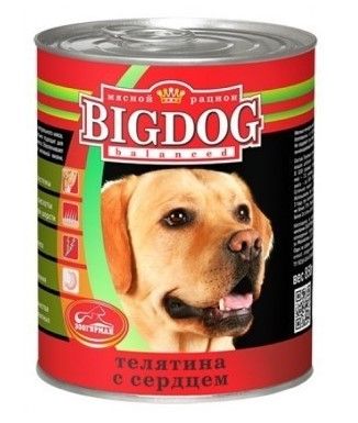 БигДог BigDog Grain line консервы для собак Телятина с сердцем, 850 гр.