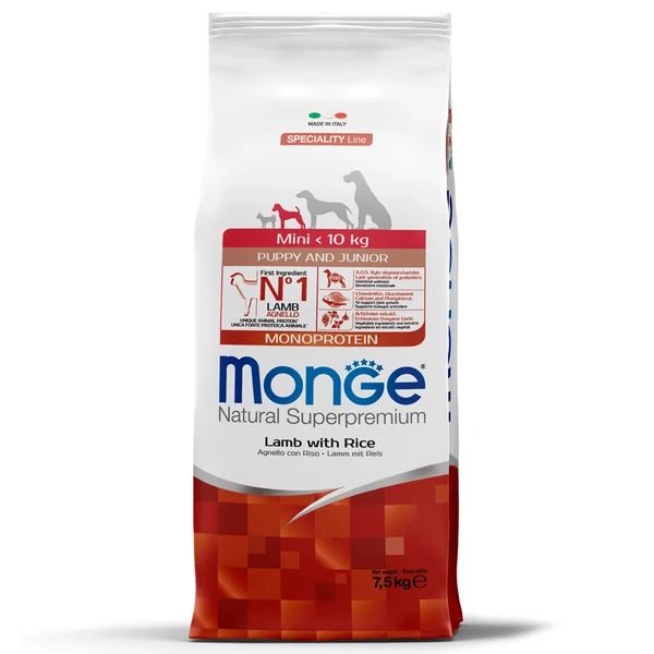 Monge: Dog Speciality Line Monoprotein, для щенков мелких пород, ягненок с рисом, 7,5 кг