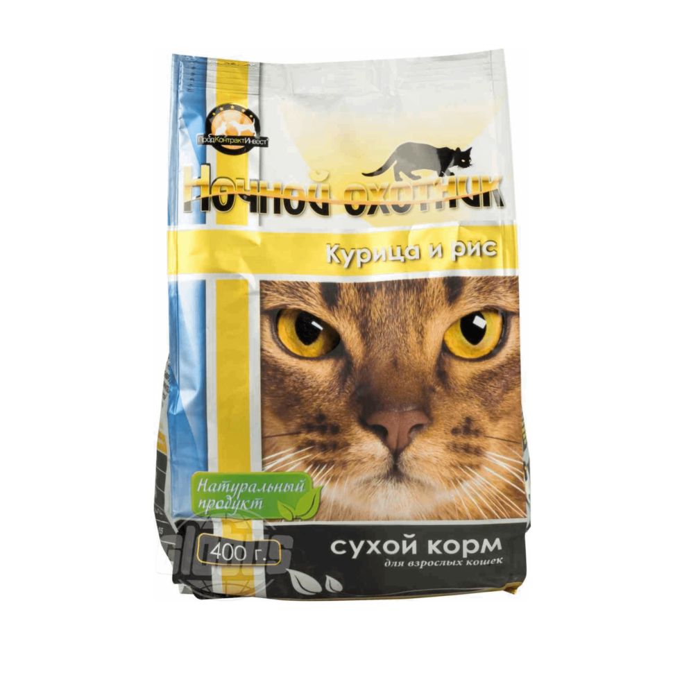 Ночной охотник: сухой корм для кошек, Кура с рисом, 400 гр