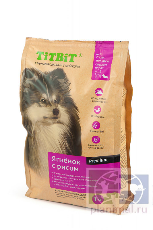 TITBIT корм сухой для собак мелких и средних пород ягненок с рисом 1 кг