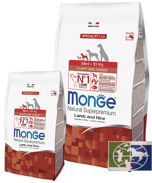 Monge: Dog Speciality Mini, корм для щенков мелких пород, ягненок с рисом и картофелем, 800 гр.