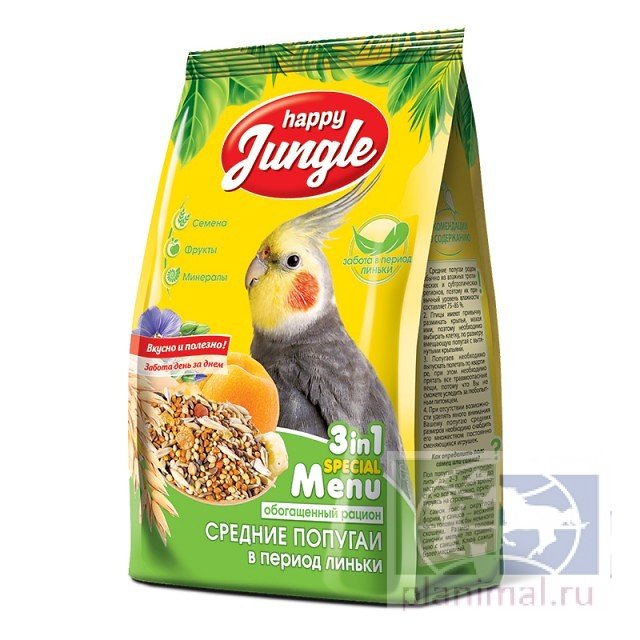 Happy Jungle корм для средних попугаев при линьке, 500 гр.