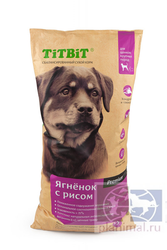 TITBIT корм сухой для щенков крупных пород ягненок с рисом 3 кг
