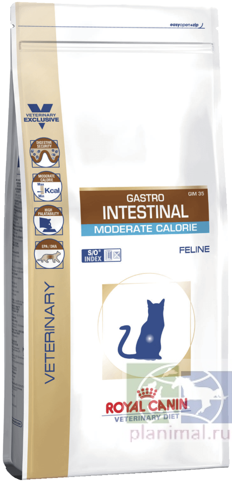 RC Gastro Intestinal Moderate Calorie GIM35 диета с умеренным содержанием энергии для кошек при нарушении пищеварения, 0,4 кг
