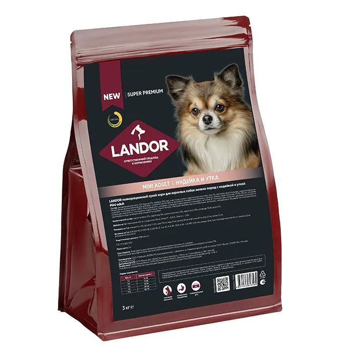 Landor: Dog Adult Mini, индейка с уткой, для собак мини пород, 3 кг