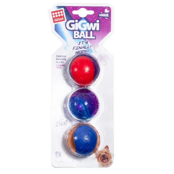 GiGwi: BALL, Игрушка для собак, Три мяча с пищалкой, 5 см