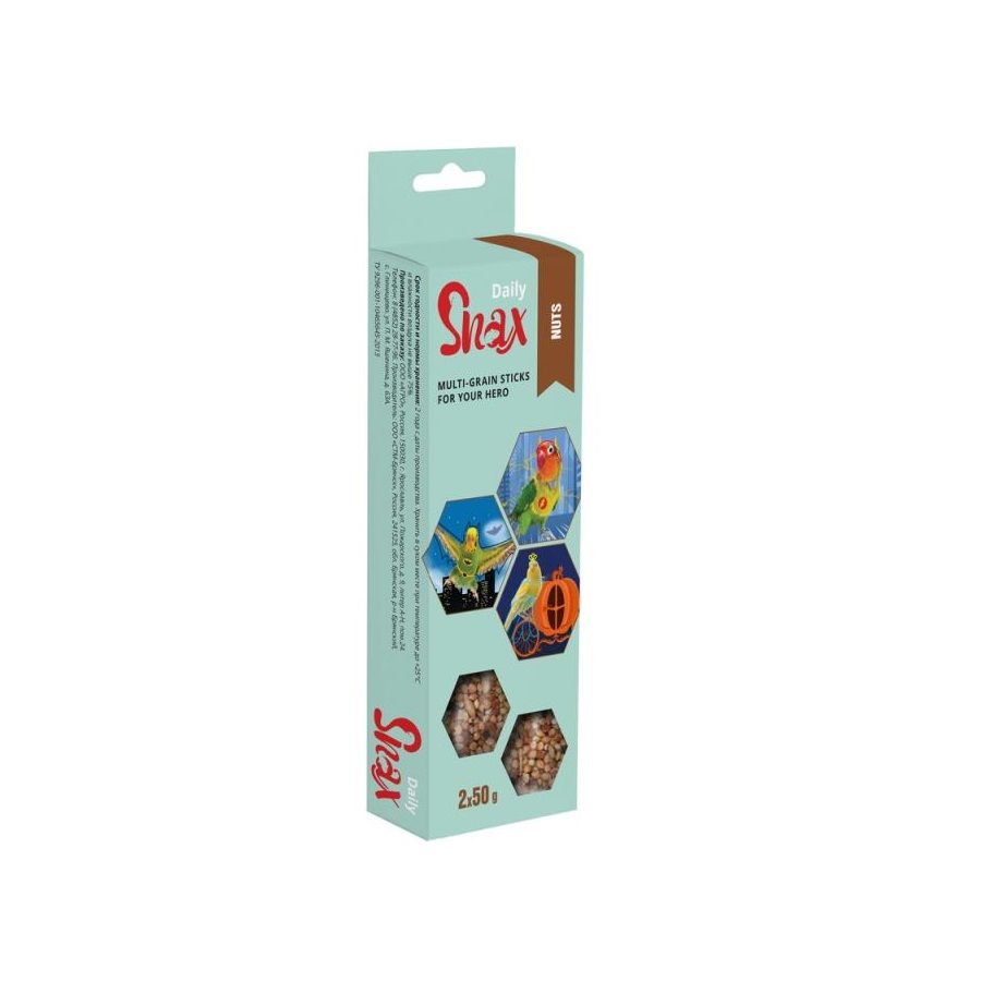 Snax: Daily, Зерновая палочка с орехами, для птиц, 2 шт., 100 гр