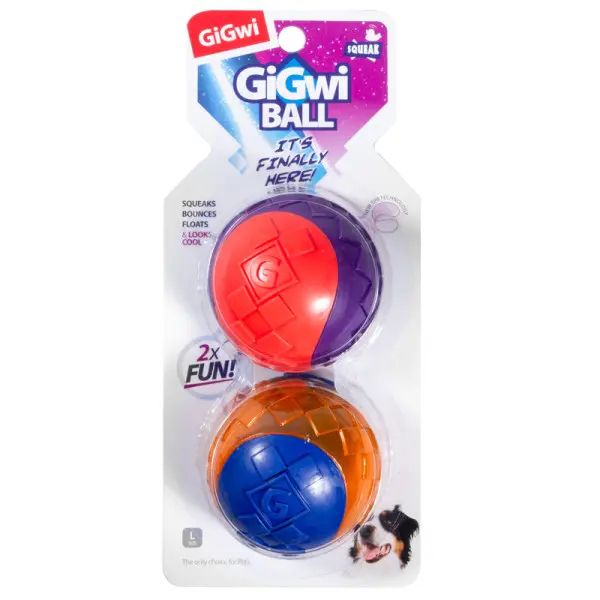 GiGwi: BALL, Игрушка для собак, Два мяча с пищалкой, 8 см