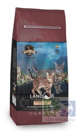 Сухой корм Landor Cat Duck&Rice Sterilised корм для стерилизованных кошек и кошек с избыточным весом утка с рисом, 2 кг