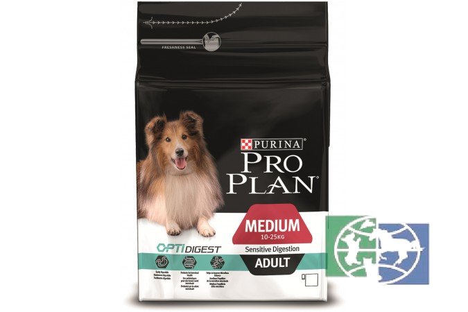 Сухой корм Purina Pro Plan для взрослых собак средних пород с чувствительным пищеварением, ягнёнок, пакет, 3 кг