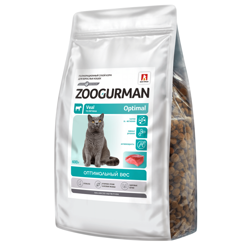 Zoogurman OPTIMAL сухой корм для кошек телятина, 600 гр.