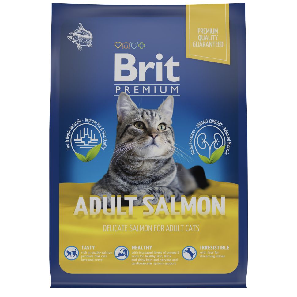 Brit: Premium, Сухой корм с лососем, для взрослых кошек, Cat Adult Salmon, 2 кг