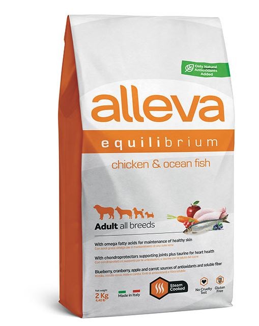 Alleva: Эквилибриум Мэйтенанс, корм для взрослых собак всех пород, с курицей и океанической рыбой, 2 кг