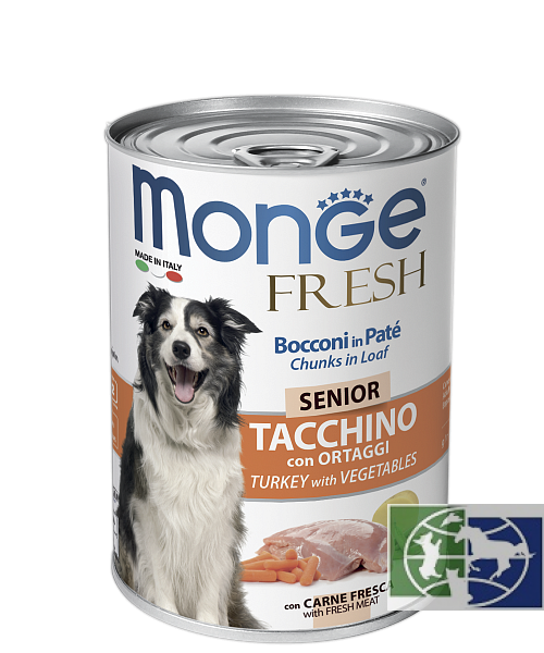 Monge Dog Fresh Chunks in Loaf консервы для пожилых собак мясной рулет индейка с овощами 400 гр.