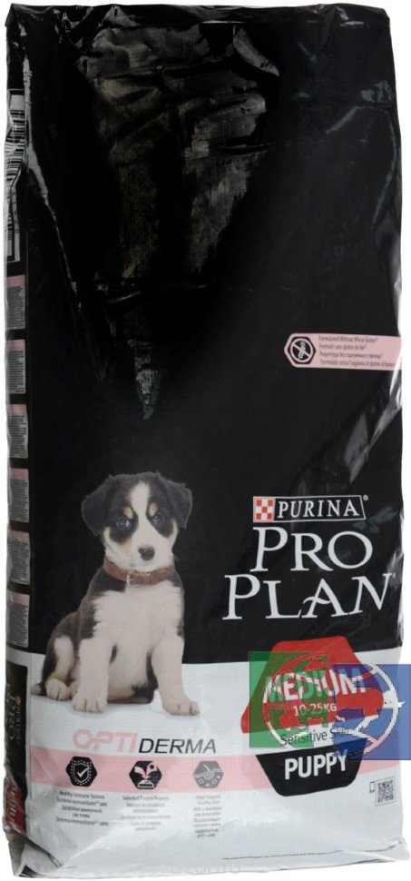 Сухой корм Purina Pro Plan для щенков средних пород с чувствительной кожей, лосось с рисом, 3 кг
