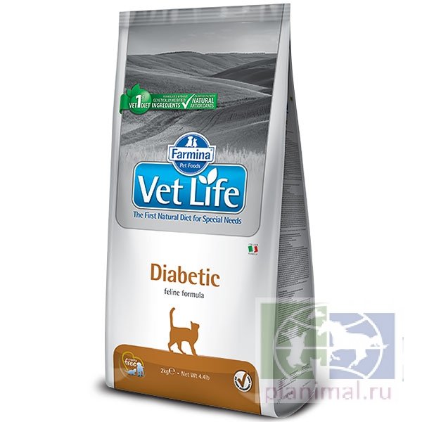 Vet Life Cat Diabetic диета для кошек для контроля уровня глюкозы в крови при сахарном диабете, 2 кг