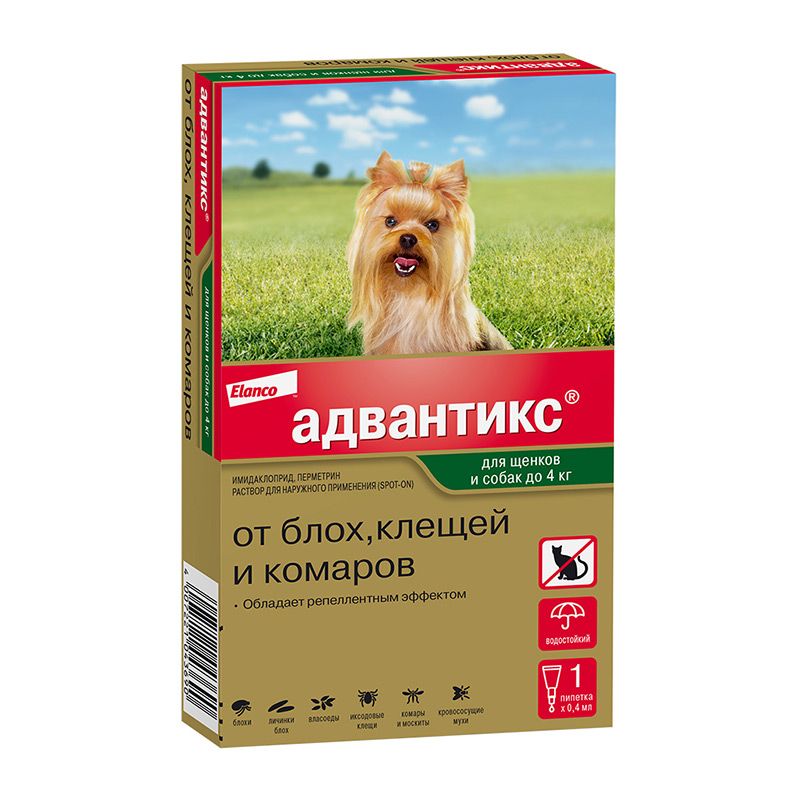 Elanco: Адвантикс раствор для наружного применения для собак до 4 кг, 1 пипетка 0.4 мл
