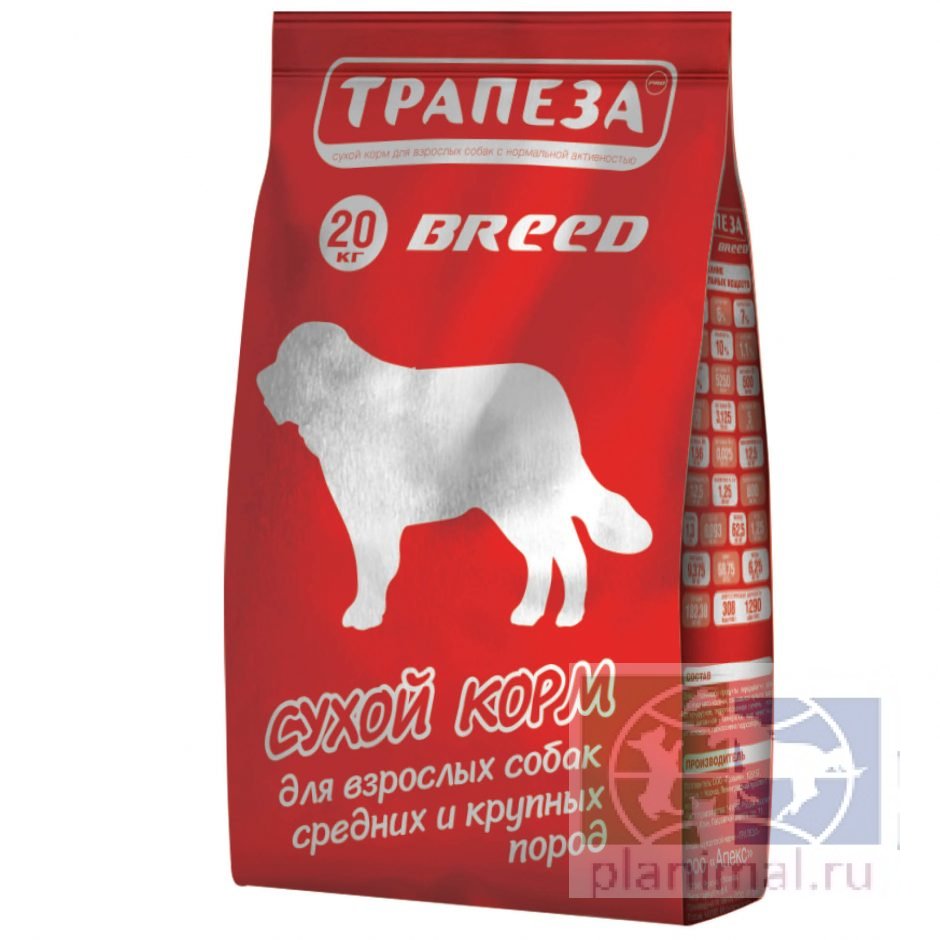 Трапеза Breed: корм для собак средних и крупных пород, с нормальной физической активностью, 20 кг