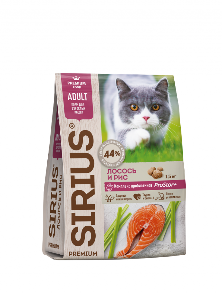 SIRIUS для взрослых кошек сухой корм Лосось и рис, 0,4 кг