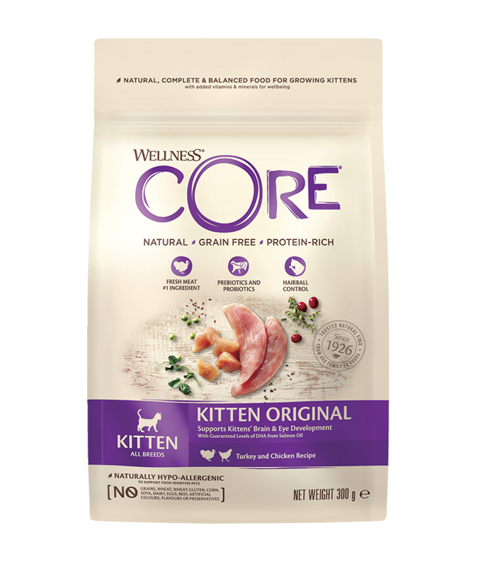 Wellness Core беззерновой корм сухой полнорационный из индейки с лососем для котят 300 гр.