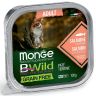 Monge: Cat BWild GRAIN FREE, беззерновые консервы, из лосося с овощами, для взрослых кошек, 100 гр.