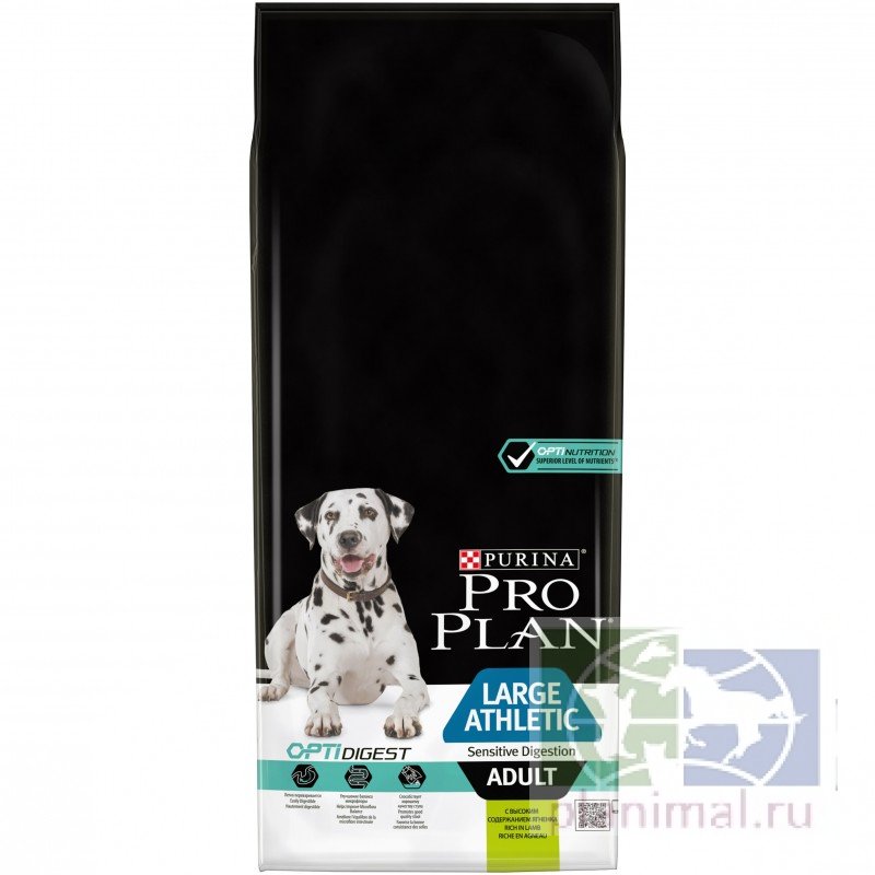 Сухой корм Purina Pro Plan для собак крупных пород с атлетическим телосложением с чувствительным пищеварением, ягнёнок, 12 кг + 2 кг в подарок