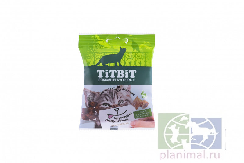 TiTBiT: Хрустящие подушечки для кошек с сыром и паштетом из кролика 30 гр.