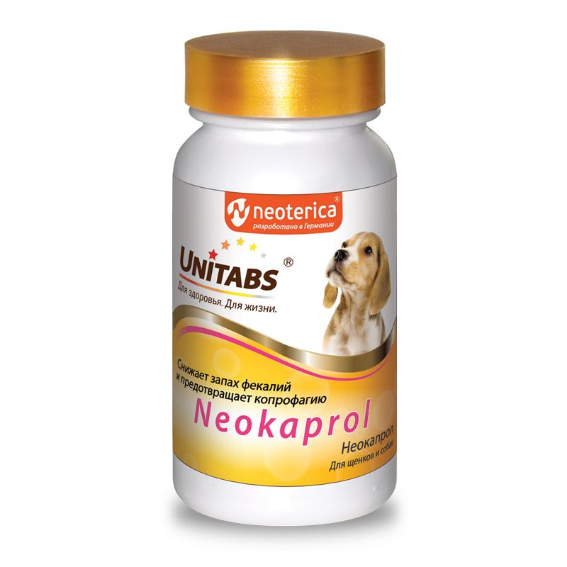 Unitabs: Neokaprol для снижения запаха фекалий для, щенков и собак, 100 табл.