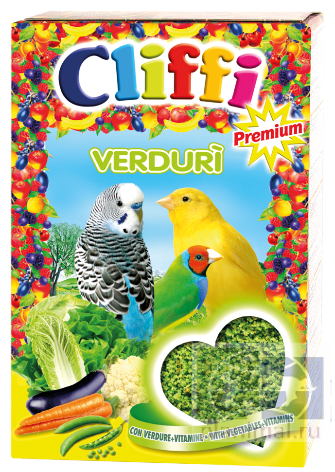 Cliffi яичный корм с овощами для всех зерноядных птиц Verduri, 300 гр.