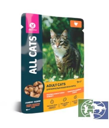 ALL Cats  консервированный корм для кошек всех пород с индейкой в соусе, 85 гр.