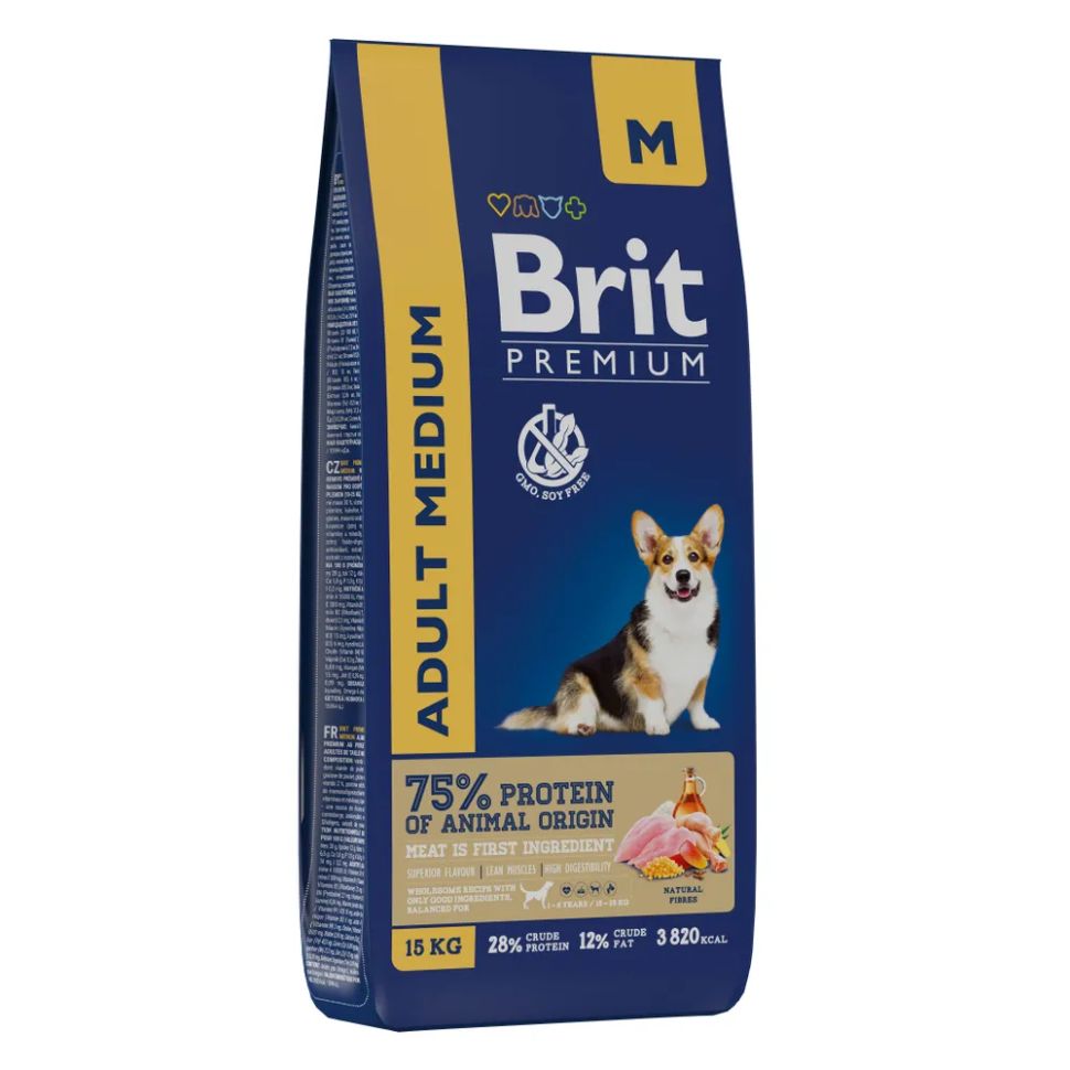Brit: Premium Dog Adult Medium, сухой корм, для взрослых собак средних пород 10-25 кг, курица, 15 кг