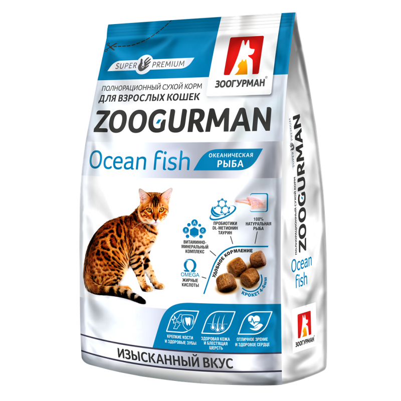 Zoogurman Изысканный вкус, Океаническая рыба/Ocean fish сухой корм для взрослых кошек, 350 гр.