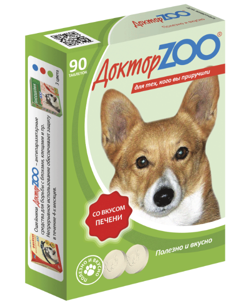 ДокторZoo: витаминное лакомство со вкусом печени и биотином, для собак, 90 табл.