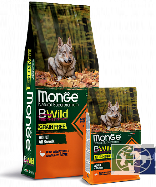 Monge: Dog GRAIN FREE, беззерновой корм, для собак всех пород, утка с картофелем, 2,5 кг