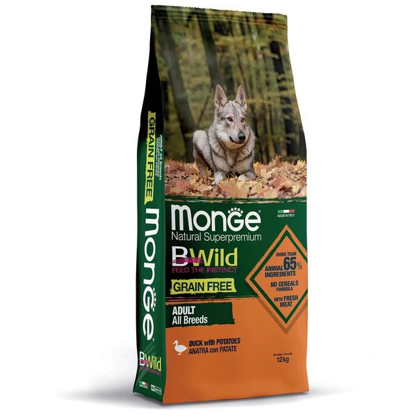 Monge: Dog GRAIN FREE, беззерновой корм, для собак всех пород, утка с картофелем, 12 кг