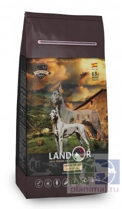 Landor ADULT LARGE BREED DOG LAMB WITH RICE, корм ягненок с рисом для собак крупных пород, 3 кг