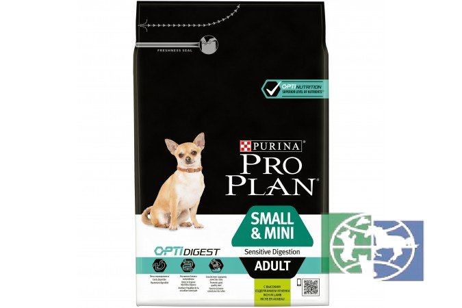 Сухой корм Purina Pro Plan для взрослых собак мелких и карликовых пород с чувствительным пищеварением, ягнёнок с рисом, 3 кг