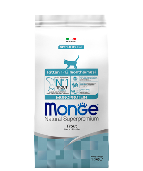 Monge: Cat Monoprotein Trout Kitten, сухой корм, для котят, с форелью, 1,5 кг