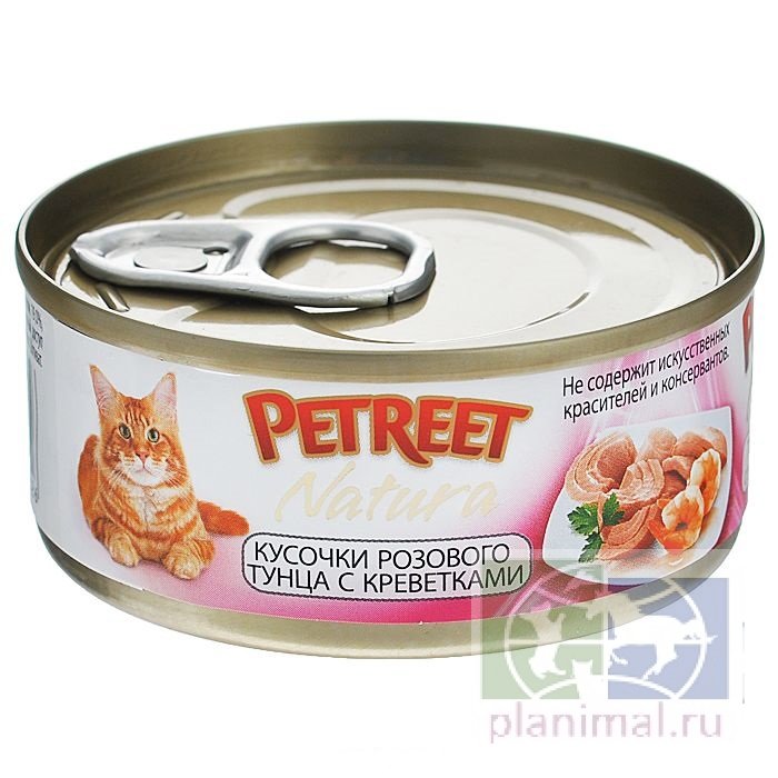 Petreet  кусочки розового тунца с креветками, консервы для кошек, 70 гр.