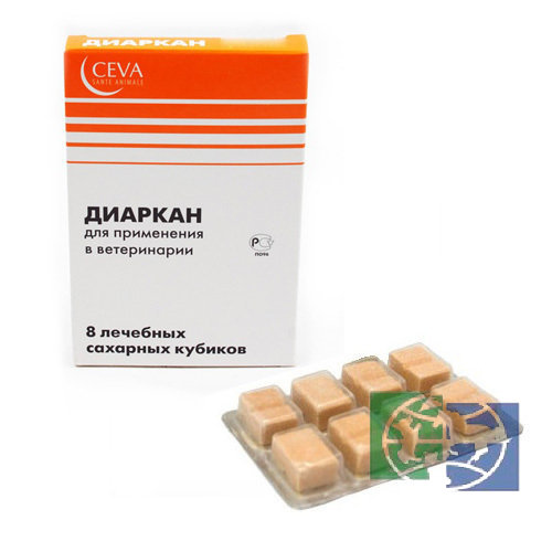 Ceva: Диаркан,  сульфагуанидин, бензонафтол, ратания, для кошек и собак, 8 брикетов для перорального применения