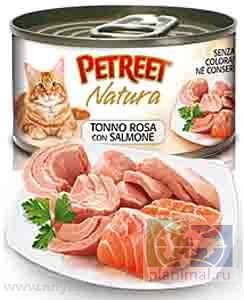 Petreet  кусочки розового тунца с лососем, консервы для кошек, 70 гр.