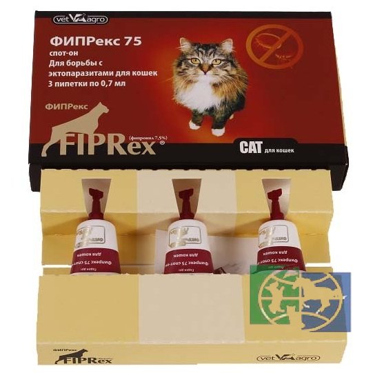 Vetagro: Фипрекс 75 спот-он капли на холку для кошек, 3 пип./уп., 1 пипетка