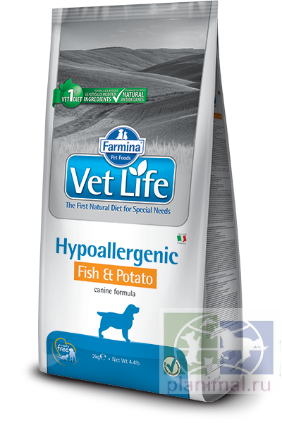 Vet Life Dog Hypoallergenic Fish & Potatoi диета д/собак п/пищевой аллергии, 2 кг