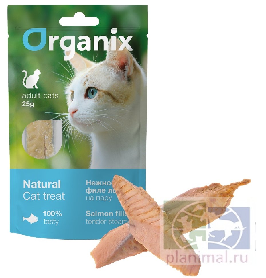 Organix Лакомство для кошек «Нежное филе лосося, приготовленное на пару» (100% рыба), 25 гр.
