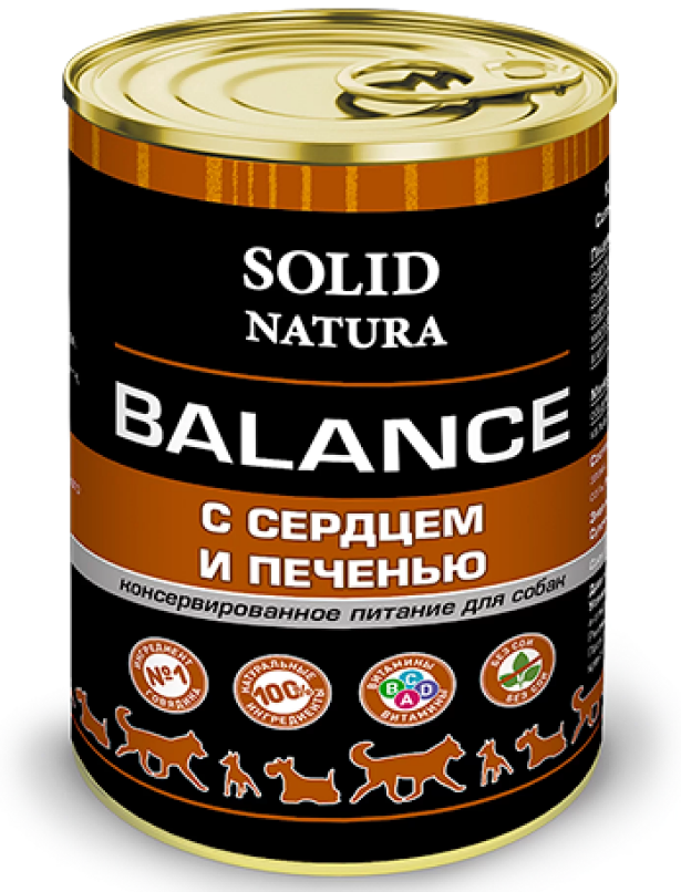 Solid Natura Balance Сердце и печень влажный корм для собак жестяная банка 0,34 кг