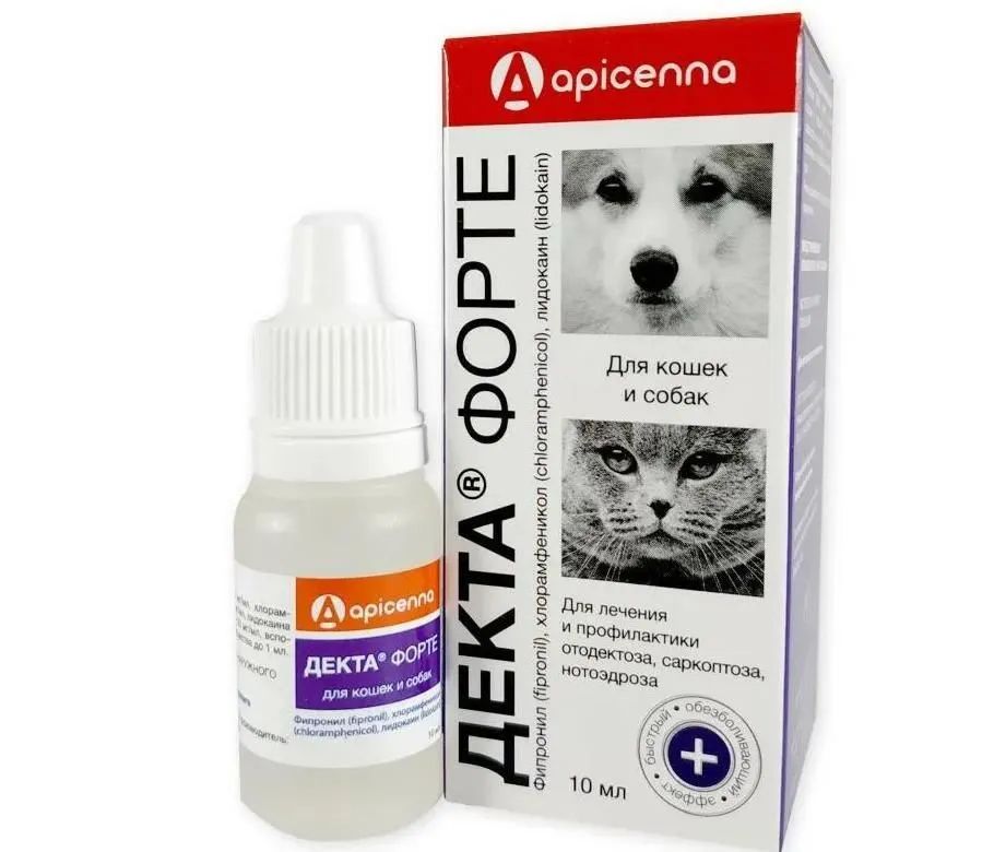 Apicenna: Декта форте, комплексный акарицидный препарат для наружного применения, фипронил, лидокаин, 10 мл