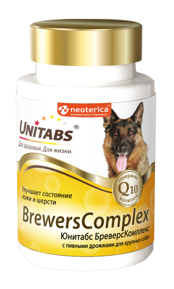 Unitabs: BrewersComplex с пивными дрожжами для крупных собак, 100 табл.