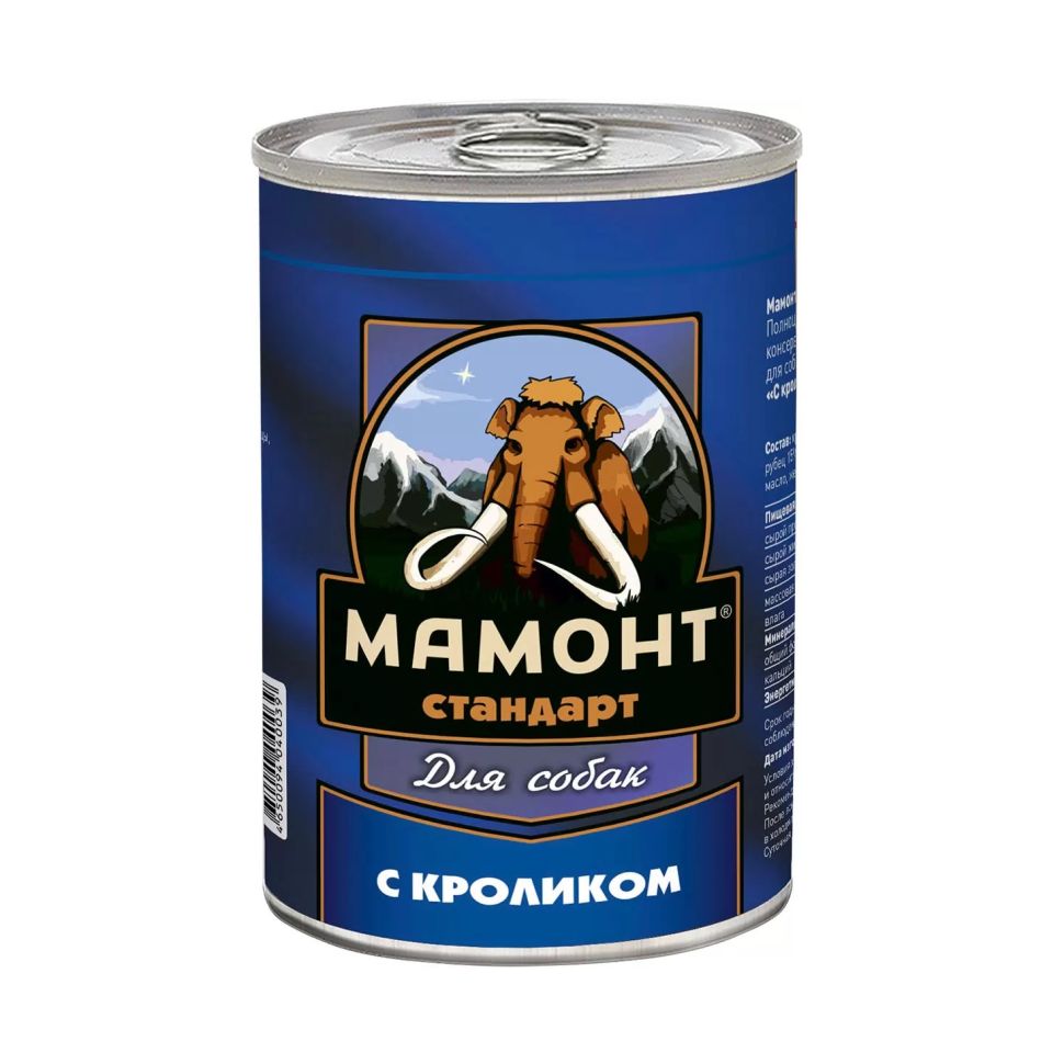 Мамонт: Стандарт Кролик, консервы для взрослых собак всех пород, 970 гр
