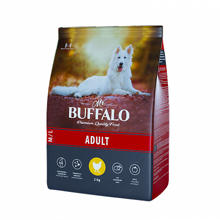 Mr. Buffalo: Аdult M/L, корм с курицей, для средних и крупных собак, 2 кг